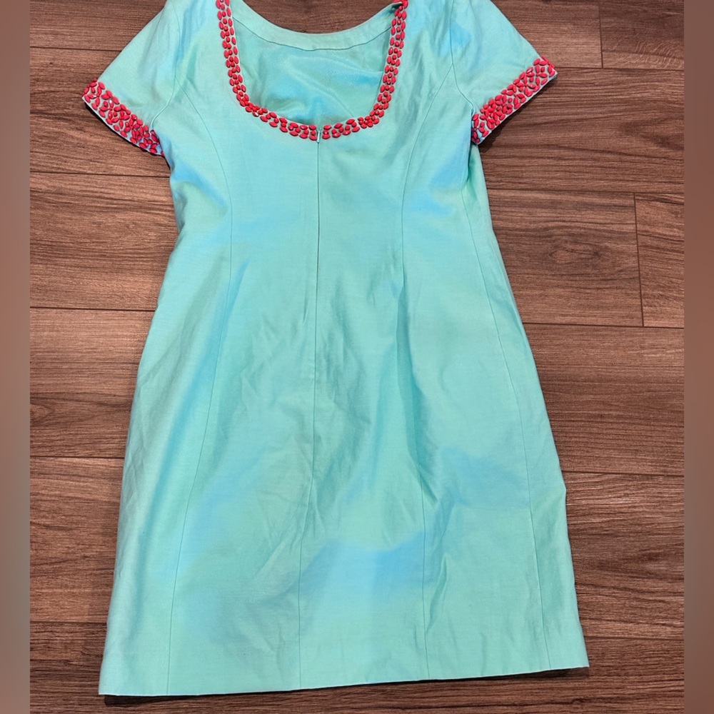 Lilly Pulitzer Aqua Mini Dress with Coral Embroidery - Picture 6 of 8